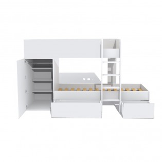 Etagenbett TWIN 90x190 mit Schrank und Schubladen + 2 Lattenroste / Weiß