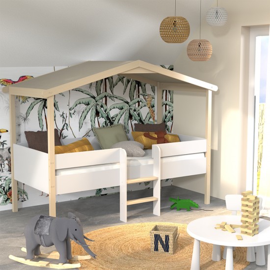 Lit cabane 90x190 - Lit Tipi Montessori en bois pin naturel et blanc -  Sommier inclus - Lit enfant 90 x 190 cm - Cdiscount Maison