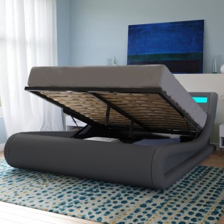 Lit coffre SURF 140x190 LEDS intégrées + 1 sommier / Gris