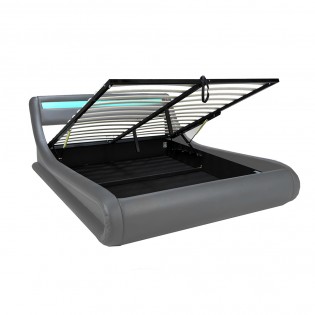 Lit coffre SURF 140x190 LEDS intégrées + 1 sommier / Gris