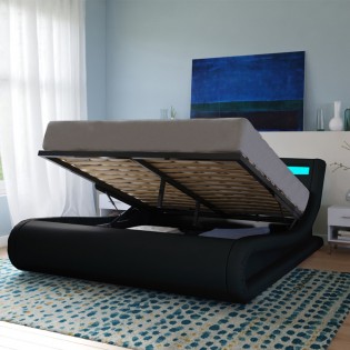 Lit coffre SURF 160x200 LEDS intégrées + 1 sommier / Noir