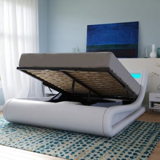 Lit coffre SURF 140x190 LEDS intégrées + 1 sommier / Blanc