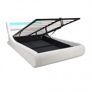 Lit coffre SURF 140x190 LEDS intégrées + 1 sommier / Blanc