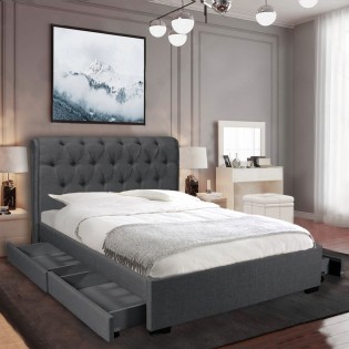 Lit CHELSEA 140x190  + 4 tiroirs + sommier / Gris foncé