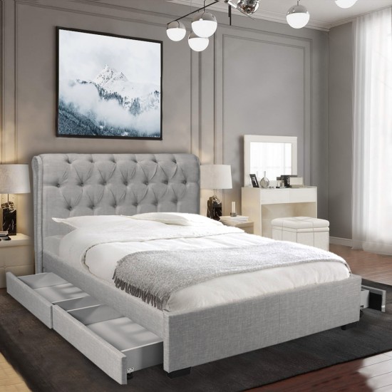 Cadre de lit 2 personnes DREAM en tissu gris anthracite - 160x200 cm