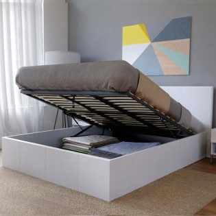 Lit coffre BARCELONA 160x200 + 1 sommier + 1 matelas mémoire de forme / Blanc