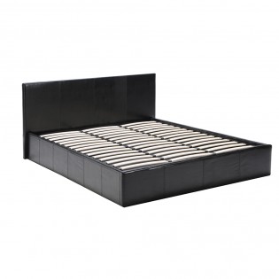 Lit coffre BARCELONA 160x200 + 1 sommier + 1 matelas mémoire de forme / Noir