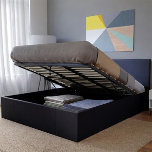 Lit coffre BARCELONA 160x200 + 1 sommier + 1 matelas mémoire de forme / Noir