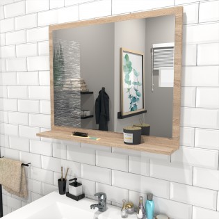 Miroir 80x65cm + tablette / Chêne blanchi
