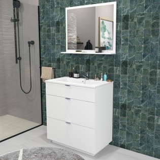 Meuble sous-vasque 3 tiroirs MARBELLA 80 cm + vasque + miroir / Blanc