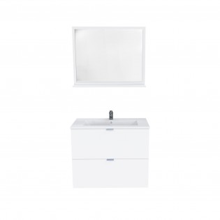 Waschbeckenunterschrank mit 2 Schubladen MALAGA 80 cm + Waschbecken + Spiegel / Weiß