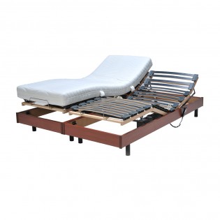 Ensemble 2 sommiers relaxation électrique FLEXPUR 80x200 + 2 matelas mémoire de forme / Décor Merisier