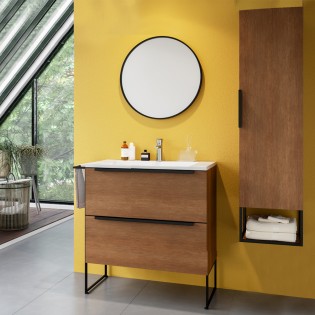 Ensemble MARINA meuble + vasque + miroir + colonne / Décor Noyer