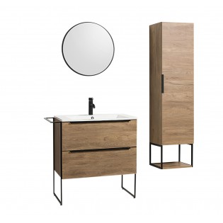 Ensemble MARINA meuble + vasque + miroir + colonne / Décor Noyer
