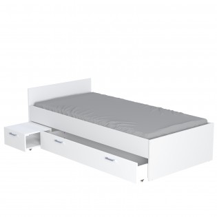 Bett TWIST 90x190 + Nachttisch + Schublade / Weiß