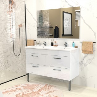 Ensemble meuble sous-vasque + vasque résine + miroir MILANO / Blanc