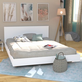 LOFT-Bett 160x200 + 1 Bettkasten + Kopfteil / Weiß