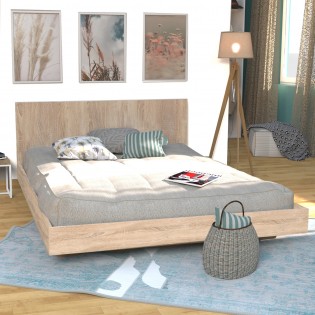 Lit LOFT 160x200 + 1 sommier + tête de lit / Décor Chêne blanchi