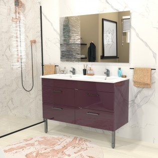 Ensemble meuble sous-vasque + vasque résine +miroir MILANO / Aubergine