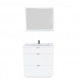 Waschbeckenunterschrank mit 3 Schubladen MARBELLA 80 cm + Waschbecken + Spiegel / Weiß