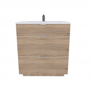 Meuble sous-vasque 3 tiroirs MARBELLA 80 cm + vasque / Décor Chêne blanchi
