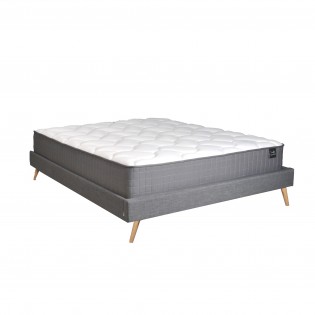 Lit BOREA 140x190 tissu + 1 sommier + 1 matelas CARLTON / Gris Foncé