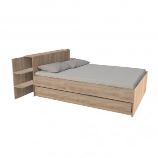 Bett CITY 140x190 + Kopfteil Nachttisch + 1 Schublade / Eiche gebleicht