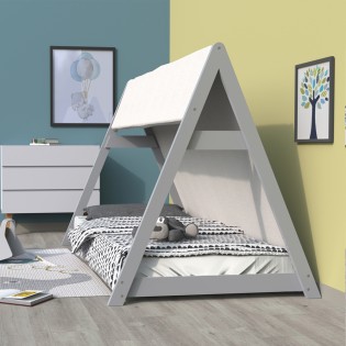 HAUSBETT TIPI/ Kinderbett 90x200 mit Stoff und Lattenrost- Grau