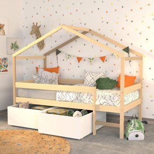 HAUSBETT 90x190 MIKA +1x Schubladen/ Naturholz