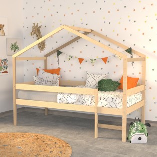 HAUSBETT 90x190 MIKA + 1x LATTENROST / Naturholz