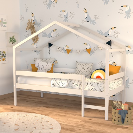 Lit cabane enfant LUCKY 90 x 190 blanc