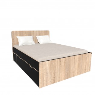 Doppelbett ZENIA 140x190 + 2 Konsolen + 2 Schubladen / Eiche gebleicht & schwarz