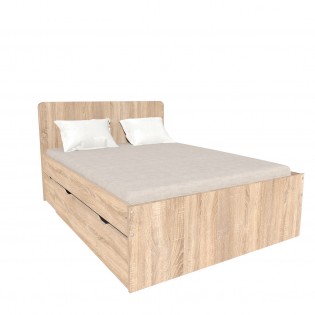 Lit double ZENIA 140x190 + 2 chevets + 2 tiroirs / Décor Chêne blanchi
