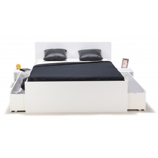 Lit double ZENIA 160x200 + 2 chevets + 2 tiroirs / Blanc