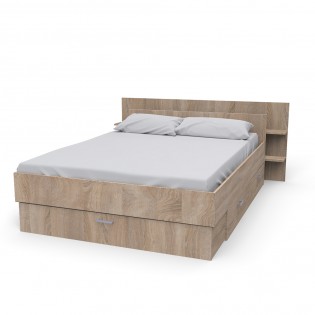Lit SAMBA 140x190cm + tête de lit + 2 tiroirs / Décor Chêne blanchi