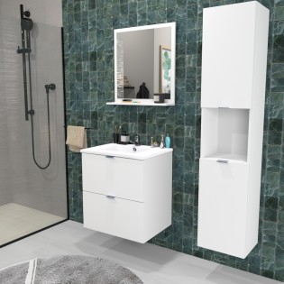 Meuble sous vasque MALAGA 60 cm + vasque + miroir + colonne / Blanc