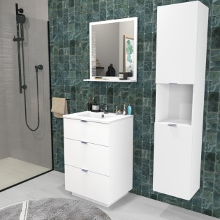 Meuble sous vasque MARBELLA 60 cm + vasque + miroir + colonne / Blanc