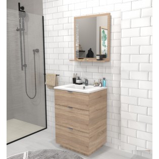 Meuble sous-vasque 3 tiroirs MARBELLA 60 cm + vasque / Décor Chêne blanchi