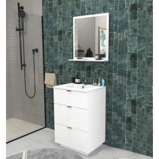 Meuble sous-vasque 3 tiroirs MARBELLA 60 cm + vasque + miroir / Blanc