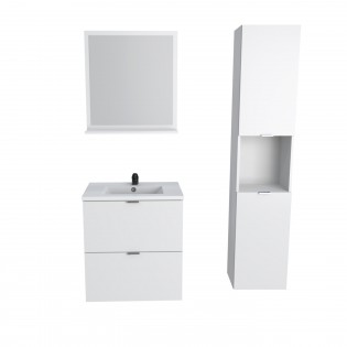 Waschtischunterschrank MALAGA 60 cm + Waschbecken + Spiegel + Säule / Weiß
