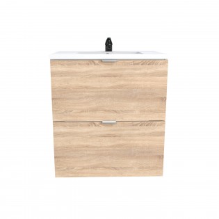Waschbeckenunterschrank mit 2 Schubladen MALAGA 60 cm + Waschbecken / Gebleichte Eiche