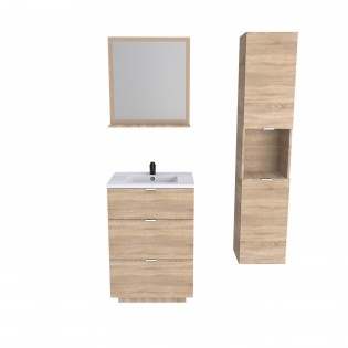 Meuble sous vasque MARBELLA 60 cm + vasque + miroir + colonne / Chêne blanchi