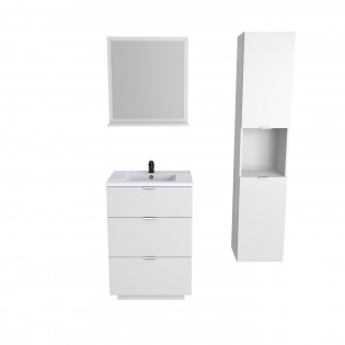 Meuble sous vasque MARBELLA 60 cm + vasque + miroir + colonne / Blanc