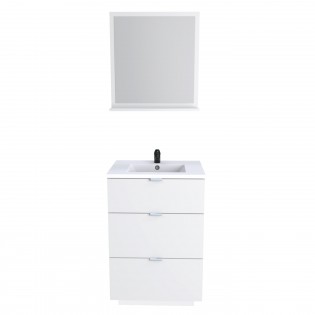 Waschbeckenunterschrank mit 3 Schubladen MARBELLA 60 cm + Waschbecken + Spiegel / Weiß