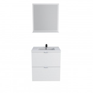 Waschbeckenunterschrank mit 2 Schubladen MALAGA 60 cm + Waschbecken + Spiegel / Weiß