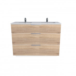 Meuble sous-vasque 3 tiroirs MARBELLA 120 cm + vasque / Décor Chêne blanchi