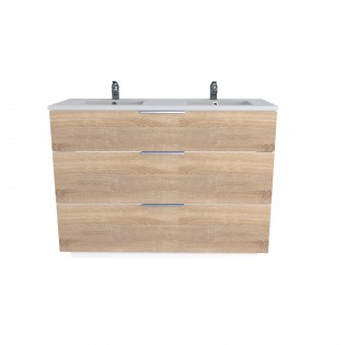 Waschbeckenunterschrank mit 3 Schubladen MARBELLA 120 cm + Waschbecken / Gebleichte Eiche