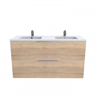 Meuble sous-vasque 2 tiroirs MALAGA 120 cm + vasque / Décor Chêne blanchi