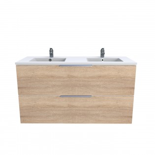 Waschbeckenunterschrank mit 2 Schubladen MALAGA 120 cm + Waschbecken / Gebleichte Eiche