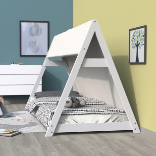 HAUSBETT TIPI / Kinderbett 70x140 cm mit Stoff und Lattenrost - Weiß